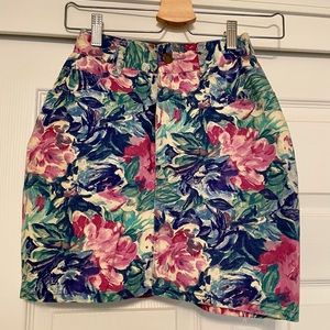 Vintage Paris Blues High Waisted Floral Denim Skirt Size XS